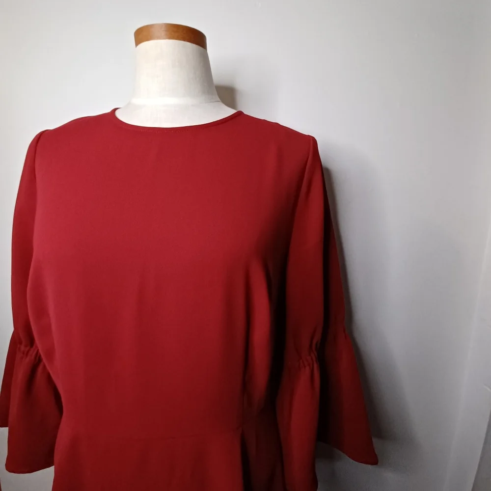 J.Jill Christian Siriano Fit and Flare Bell Sleeve Dress Ruby Red Womens 10 / M